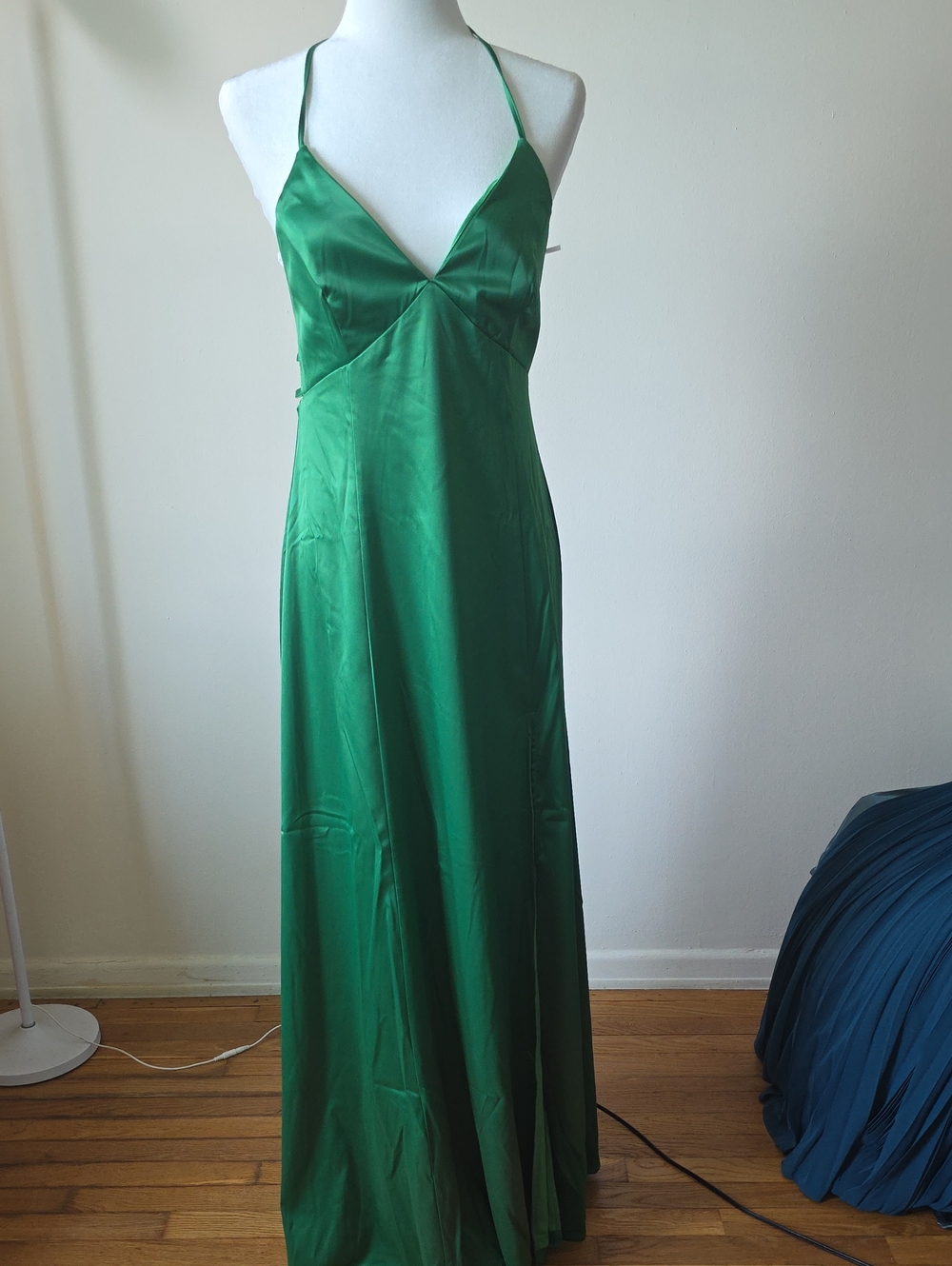 Lulu's Emerald Green Satin Halter Maxi Dress
